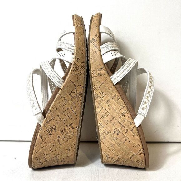 Skechers Cali Luxe Foam Wedge Cork Sandals Women's 11 Slip On White Faux Leather - Picture 6 of 10